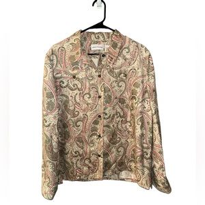 Alfred Dunner Paisley Print Button Down Top Jacket Blouse Blazer